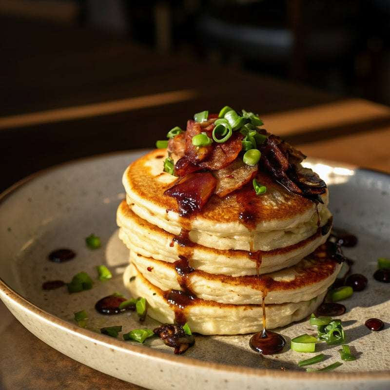 Savoury Pancakes with Moi Moi Sauce Drizzle