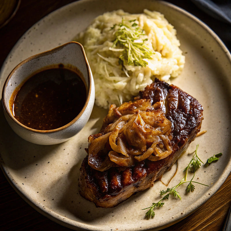 Moi Moi Sauce Steak and Mashed Potatoes
